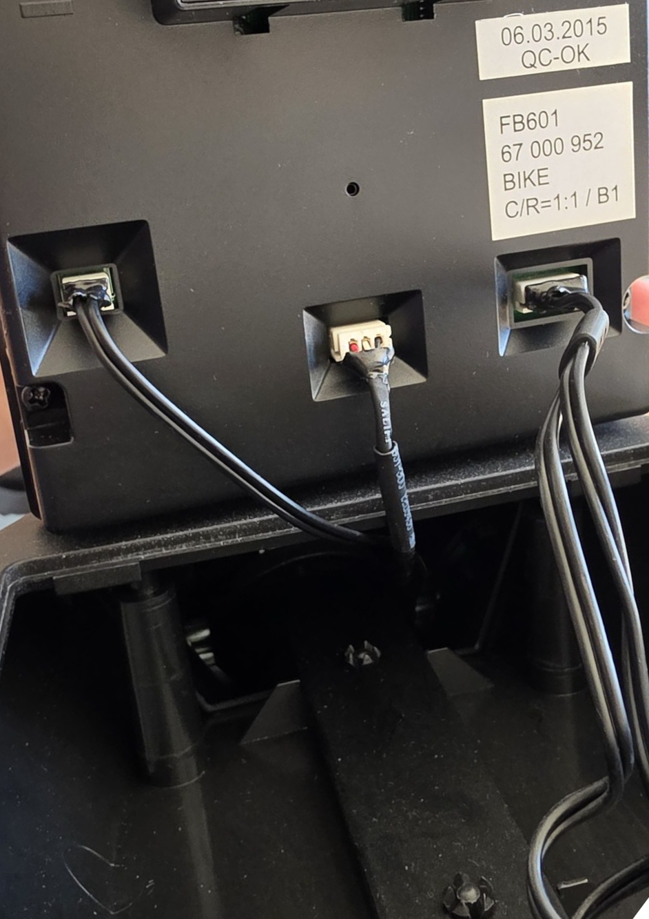 The FB601 console lifted off, with its three connectors